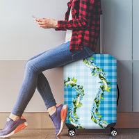 Blue Hawaii Palaka Luggage Cover Maile Pikake Honohono Orchid Lei