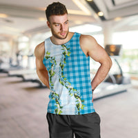 Blue Hawaii Palaka Men Tank Top Maile Pikake Honohono Orchid Lei