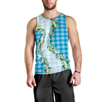 Blue Hawaii Palaka Men Tank Top Maile Pikake Honohono Orchid Lei
