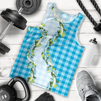 Blue Hawaii Palaka Men Tank Top Maile Pikake Honohono Orchid Lei
