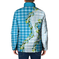 Blue Hawaii Palaka Padded Jacket Maile Pikake Honohono Orchid Lei