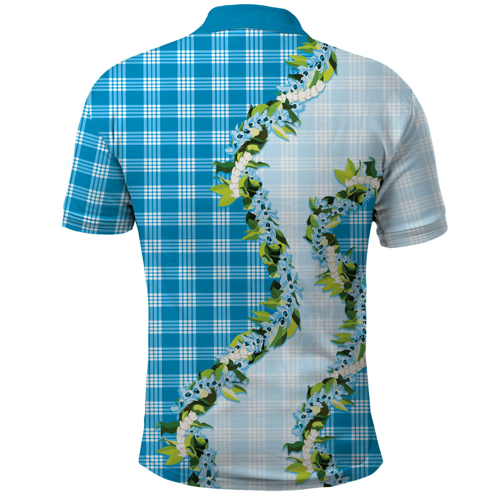 Blue Hawaii Palaka Polo Shirt Maile Pikake Honohono Orchid Lei