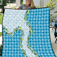 Blue Hawaii Palaka Quilt Maile Pikake Honohono Orchid Lei
