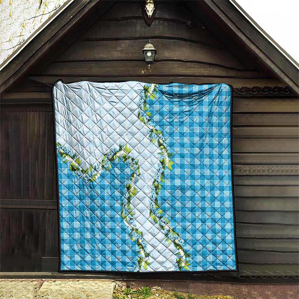 Blue Hawaii Palaka Quilt Maile Pikake Honohono Orchid Lei