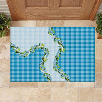 Blue Hawaii Palaka Rubber Doormat Maile Pikake Honohono Orchid Lei
