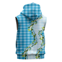 Blue Hawaii Palaka Sleeveless Hoodie Maile Pikake Honohono Orchid Lei