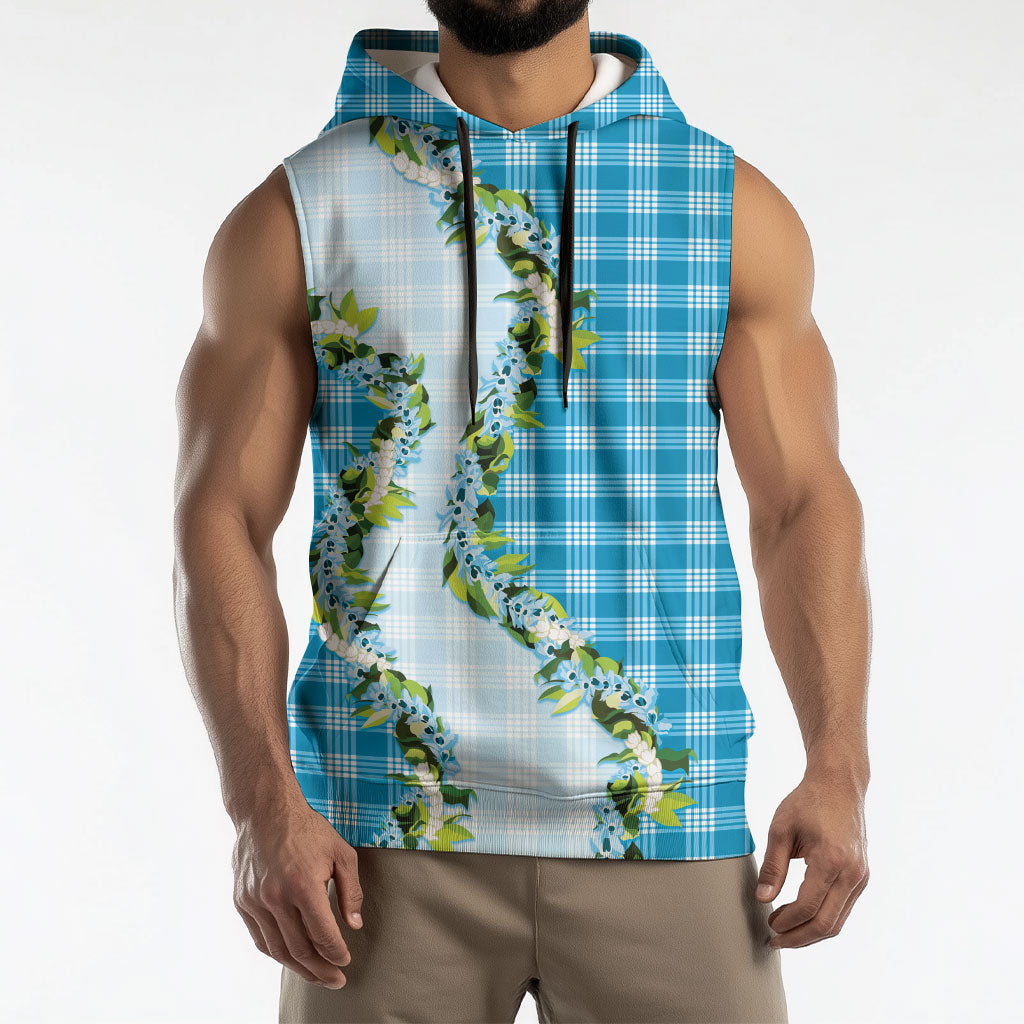 Blue Hawaii Palaka Sleeveless Hoodie Maile Pikake Honohono Orchid Lei