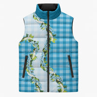 Blue Hawaii Palaka Sleeveless Puffer Jacket Maile Pikake Honohono Orchid Lei