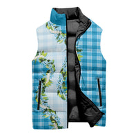 Blue Hawaii Palaka Sleeveless Puffer Jacket Maile Pikake Honohono Orchid Lei