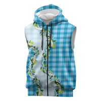 Blue Hawaii Palaka Sleeveless Zip Hoodie Maile Pikake Honohono Orchid Lei