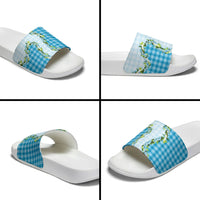 Blue Hawaii Palaka Slide Sandals Maile Pikake Honohono Orchid Lei