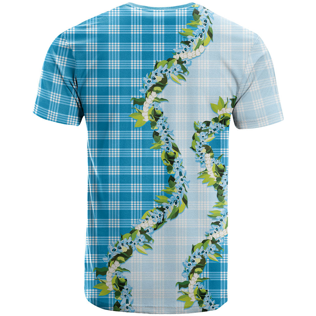 Blue Hawaii Palaka T Shirt Maile Pikake Honohono Orchid Lei
