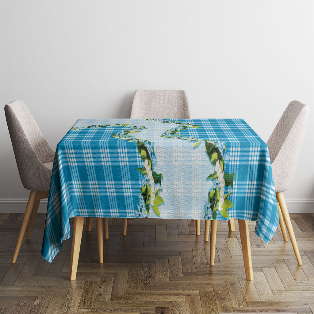 Blue Hawaii Palaka Tablecloth Maile Pikake Honohono Orchid Lei