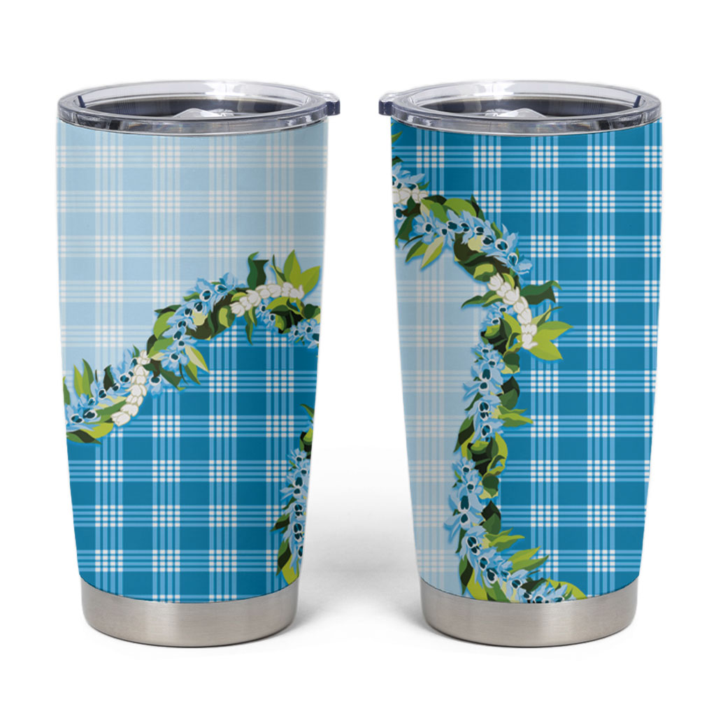 Blue Hawaii Palaka Tumbler Cup Maile Pikake Honohono Orchid Lei LT05 Blue - Polynesian Pride