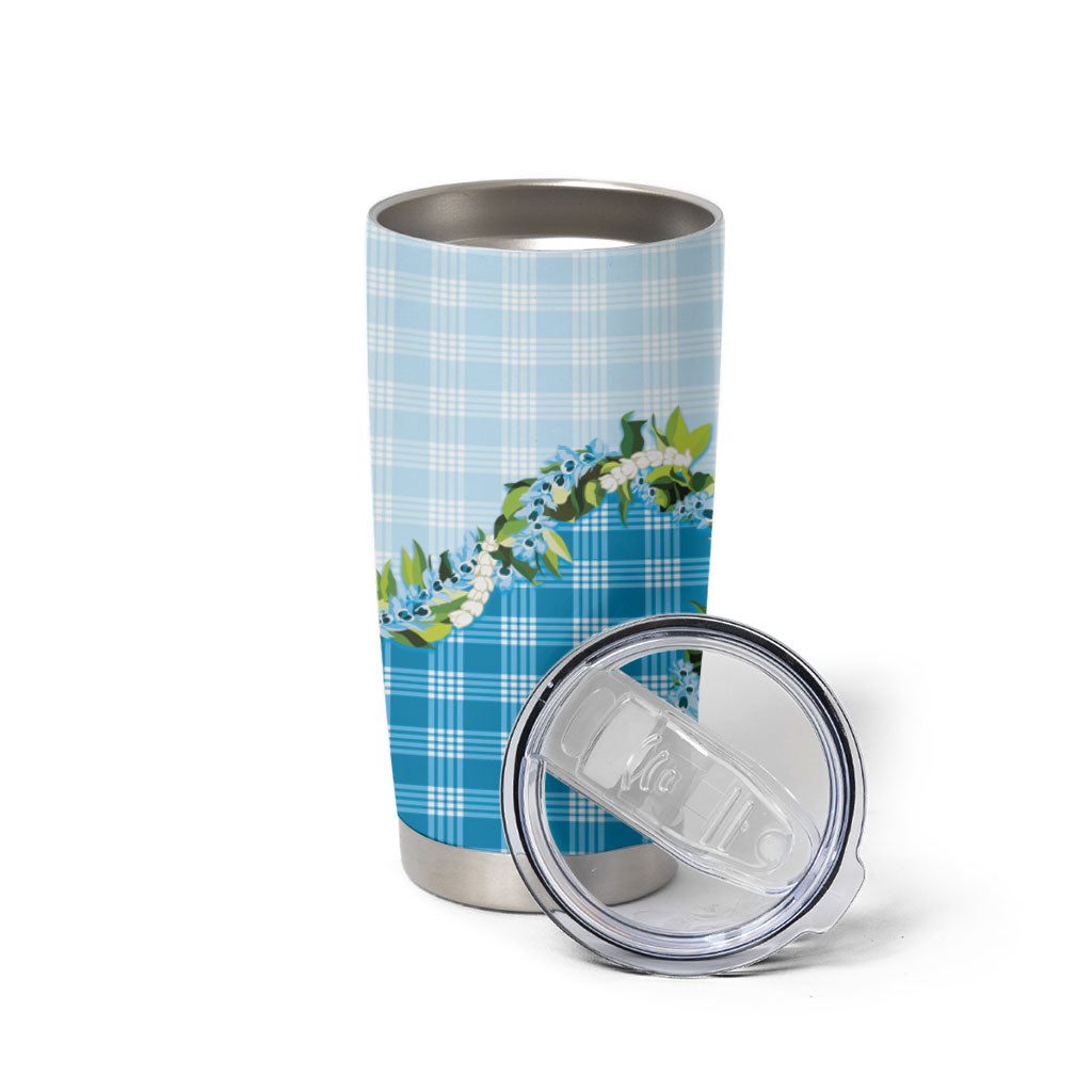 Blue Hawaii Palaka Tumbler Cup Maile Pikake Honohono Orchid Lei