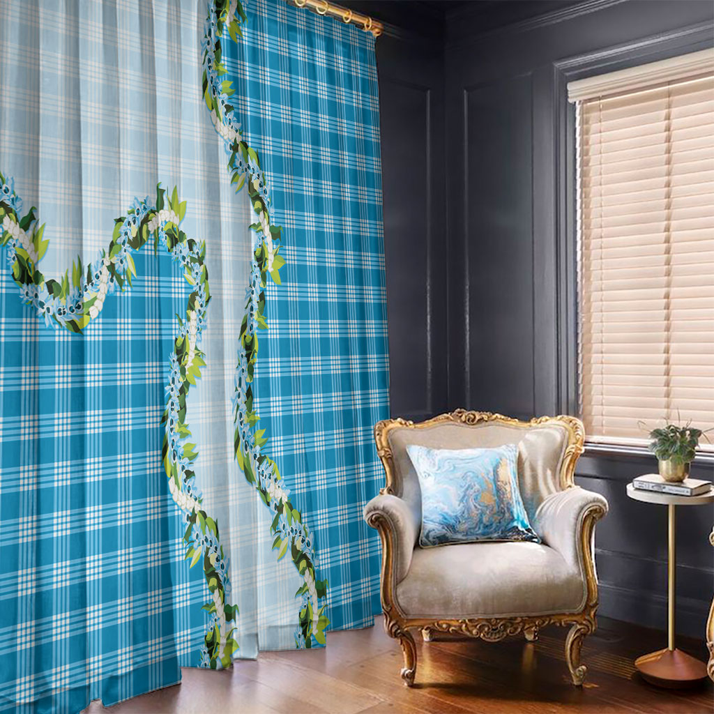 Blue Hawaii Palaka Window Curtain Maile Pikake Honohono Orchid Lei
