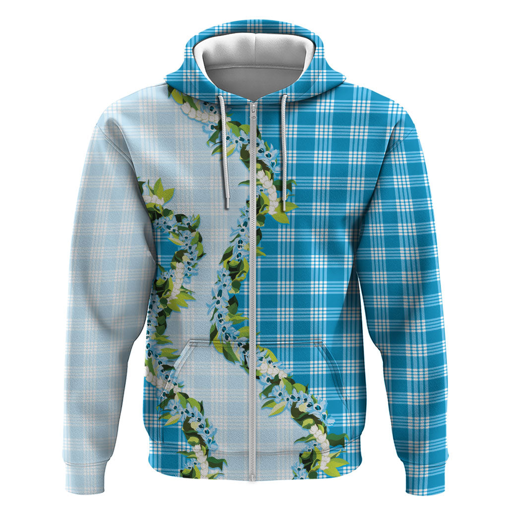 Blue Hawaii Palaka Zip Hoodie Maile Pikake Honohono Orchid Lei