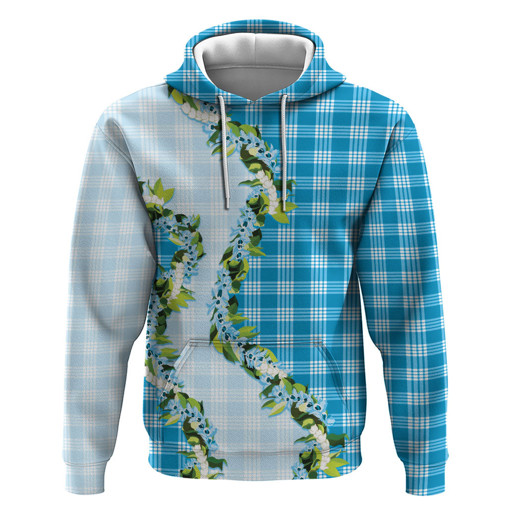 Blue Hawaii Palaka Zip Hoodie Maile Pikake Honohono Orchid Lei