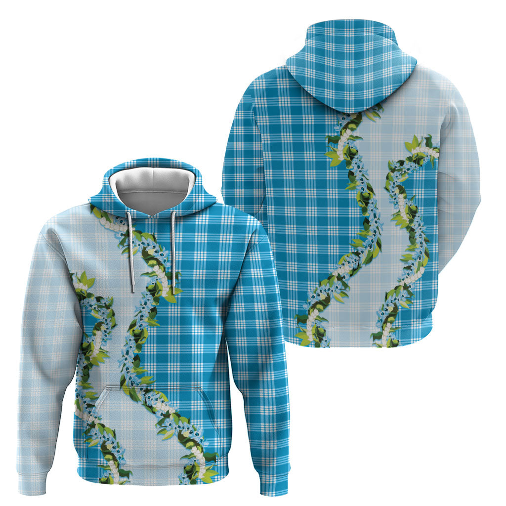 Blue Hawaii Palaka Zip Hoodie Maile Pikake Honohono Orchid Lei