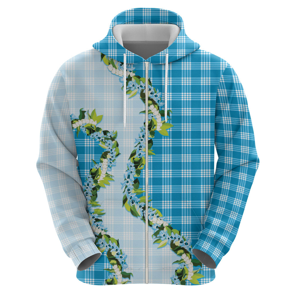 Blue Hawaii Palaka Zip Hoodie Maile Pikake Honohono Orchid Lei