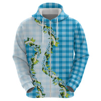 Blue Hawaii Palaka Zip Hoodie Maile Pikake Honohono Orchid Lei