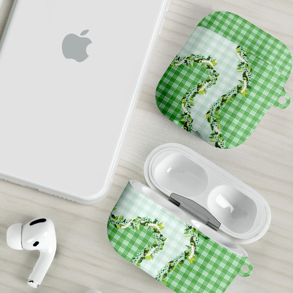 Green Hawaii Palaka AirPods Case Maile Pikake Honohono Orchid Lei