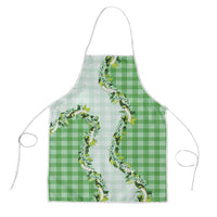 Green Hawaii Palaka Apron Maile Pikake Honohono Orchid Lei