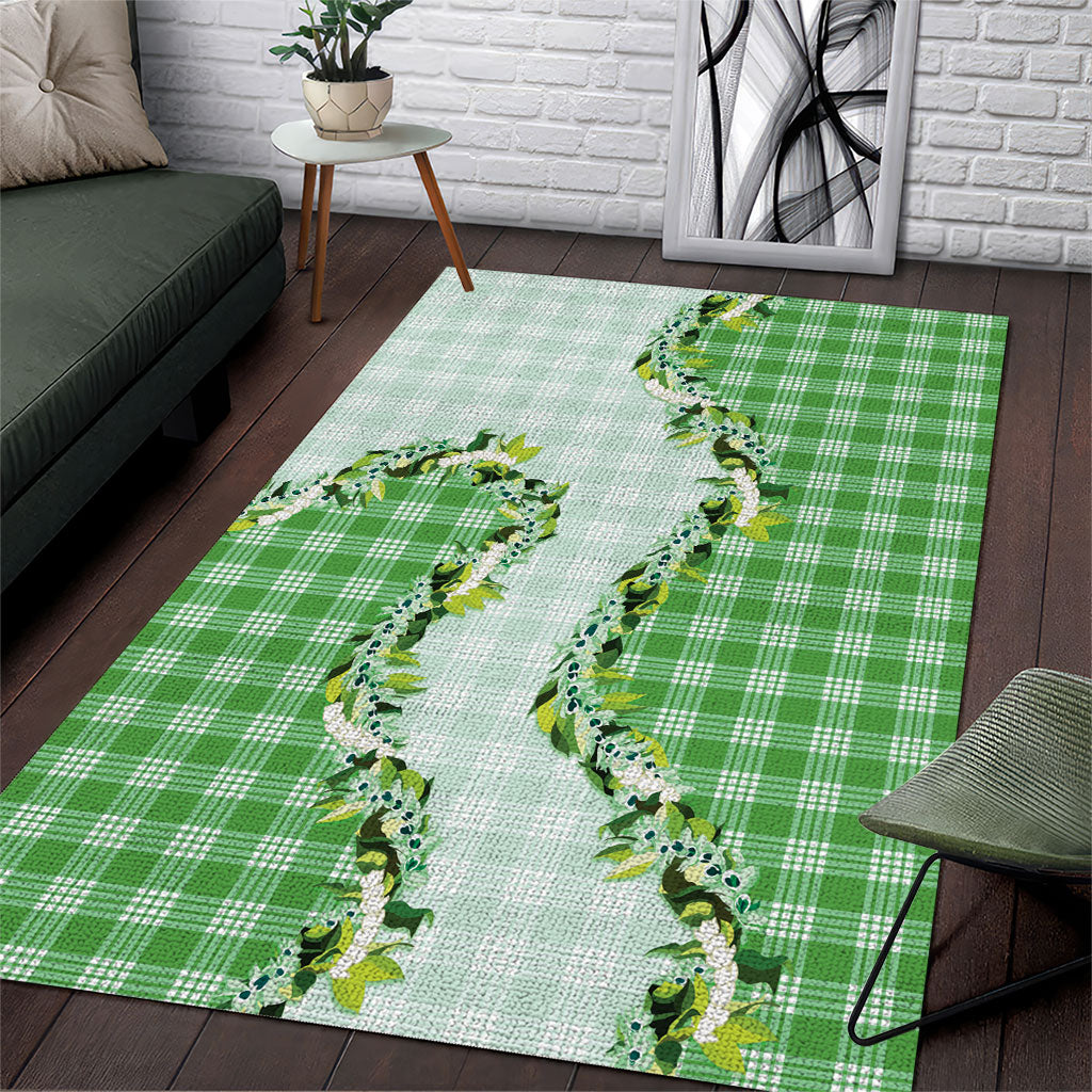 Green Hawaii Palaka Area Rug Maile Pikake Honohono Orchid Lei LT05 Green - Polynesian Pride