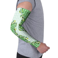Green Hawaii Palaka Arm Sleeves Maile Pikake Honohono Orchid Lei