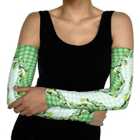 Green Hawaii Palaka Arm Sleeves Maile Pikake Honohono Orchid Lei