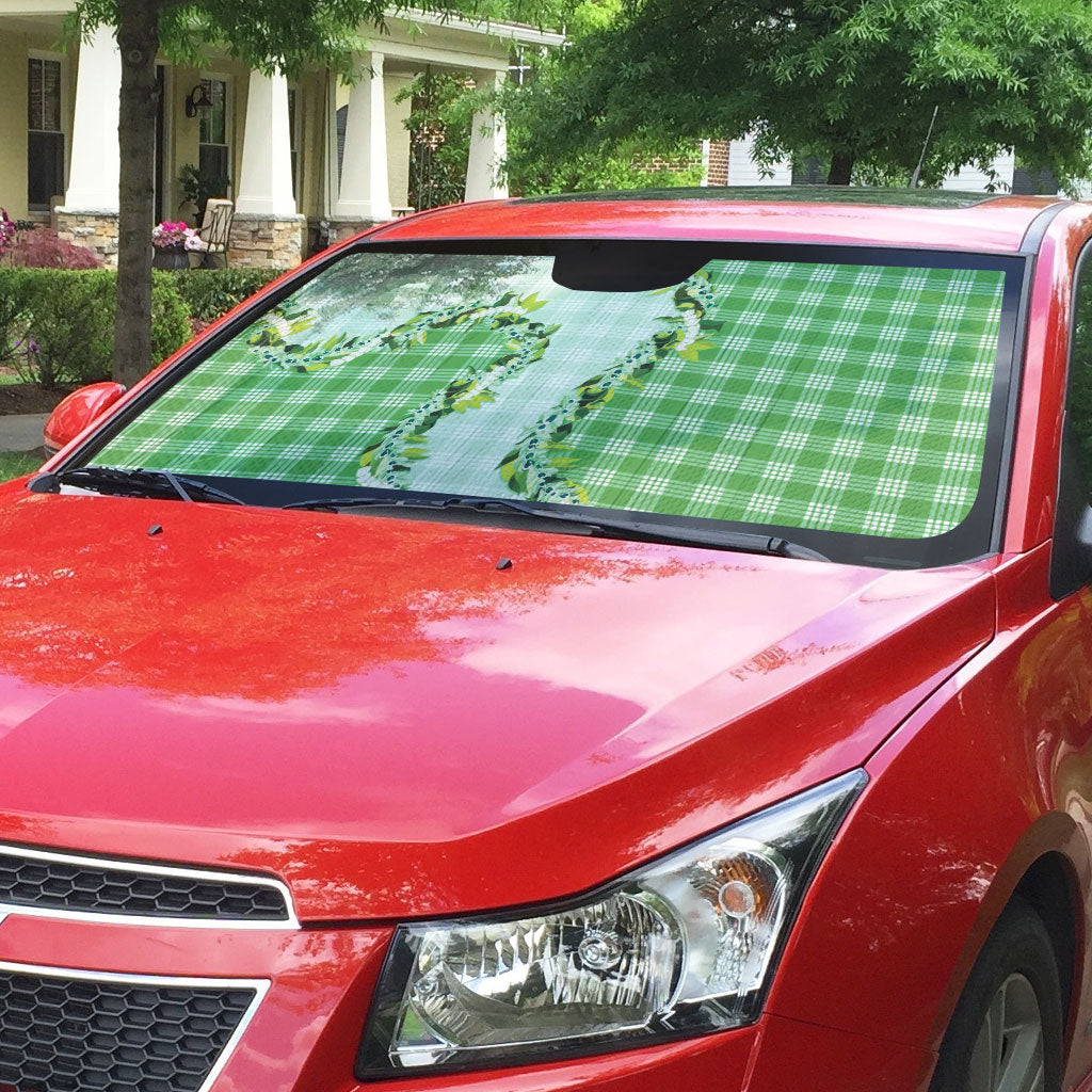 Green Hawaii Palaka Auto Sun Shade Maile Pikake Honohono Orchid Lei