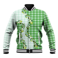 Green Hawaii Palaka Baseball Jacket Maile Pikake Honohono Orchid Lei