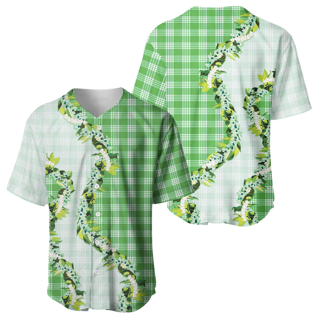Green Hawaii Palaka Baseball Jersey Maile Pikake Honohono Orchid Lei