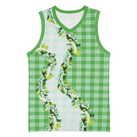 Green Hawaii Palaka Basketball Jersey Maile Pikake Honohono Orchid Lei