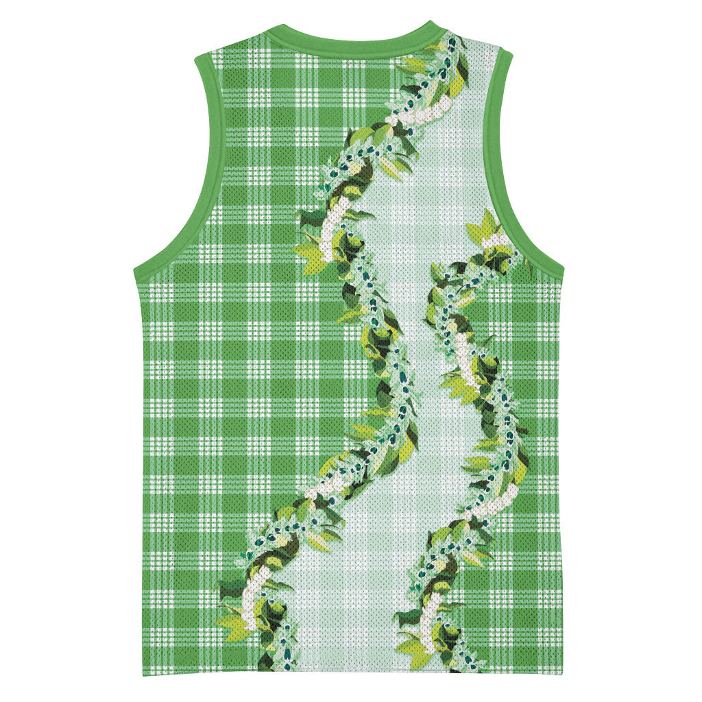 Green Hawaii Palaka Basketball Jersey Maile Pikake Honohono Orchid Lei