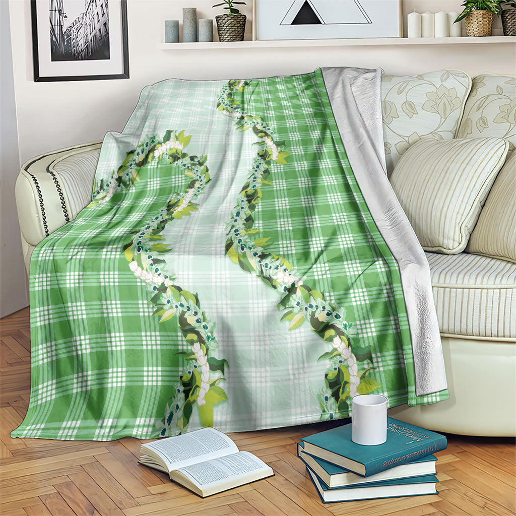 Green Hawaii Palaka Blanket Maile Pikake Honohono Orchid Lei