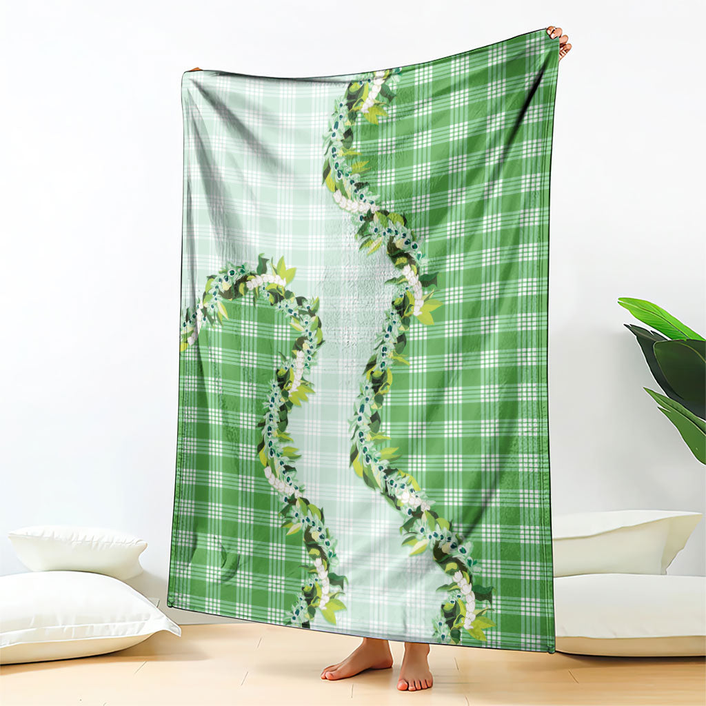 Green Hawaii Palaka Blanket Maile Pikake Honohono Orchid Lei