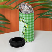 Green Hawaii Palaka 4 in 1 Can Cooler Tumbler Maile Pikake Honohono Orchid Lei