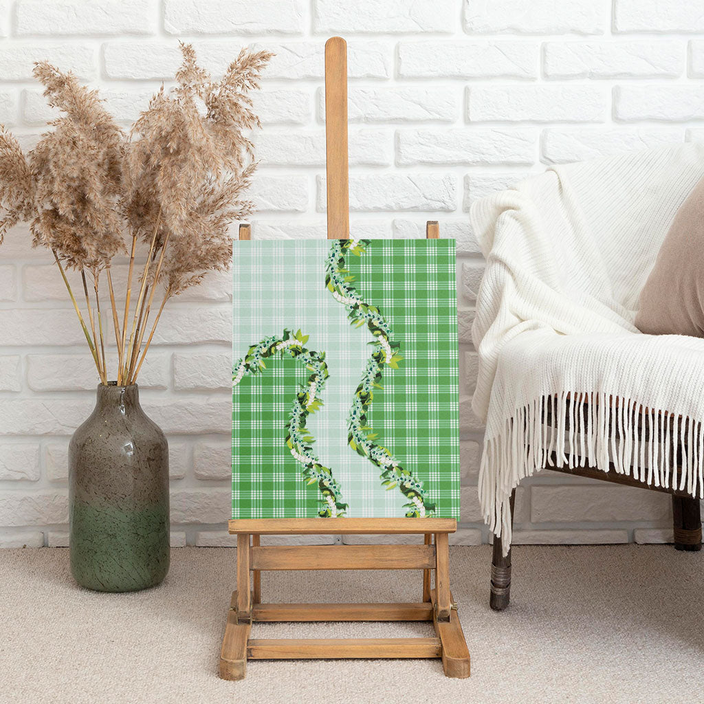 Green Hawaii Palaka Canvas Wall Art Maile Pikake Honohono Orchid Lei