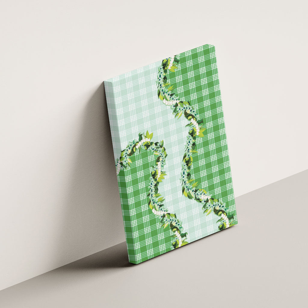 Green Hawaii Palaka Canvas Wall Art Maile Pikake Honohono Orchid Lei