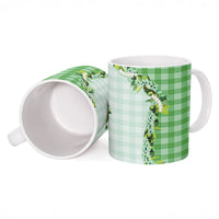 Green Hawaii Palaka Ceramic Mug Maile Pikake Honohono Orchid Lei