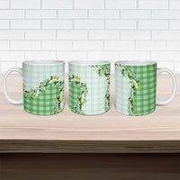 Green Hawaii Palaka Ceramic Mug Maile Pikake Honohono Orchid Lei