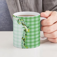Green Hawaii Palaka Ceramic Mug Maile Pikake Honohono Orchid Lei