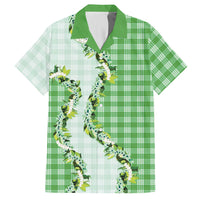 Green Hawaii Palaka Hawaiian Shirt Maile Pikake Honohono Orchid Lei