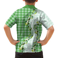 Green Hawaii Palaka Hawaiian Shirt Maile Pikake Honohono Orchid Lei
