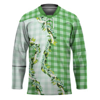 Green Hawaii Palaka Hockey Jersey Maile Pikake Honohono Orchid Lei