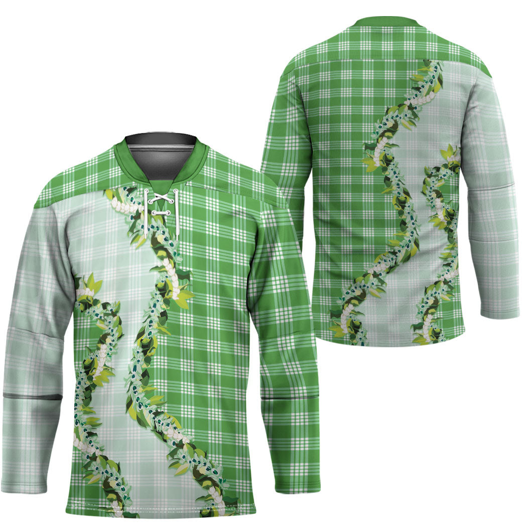 Green Hawaii Palaka Hockey Jersey Maile Pikake Honohono Orchid Lei