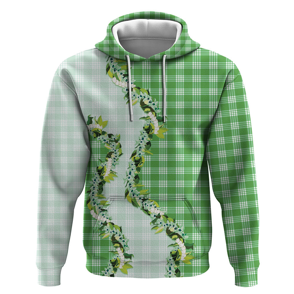 Green Hawaii Palaka Hoodie Maile Pikake Honohono Orchid Lei LT05 Pullover Hoodie Green - Polynesian Pride