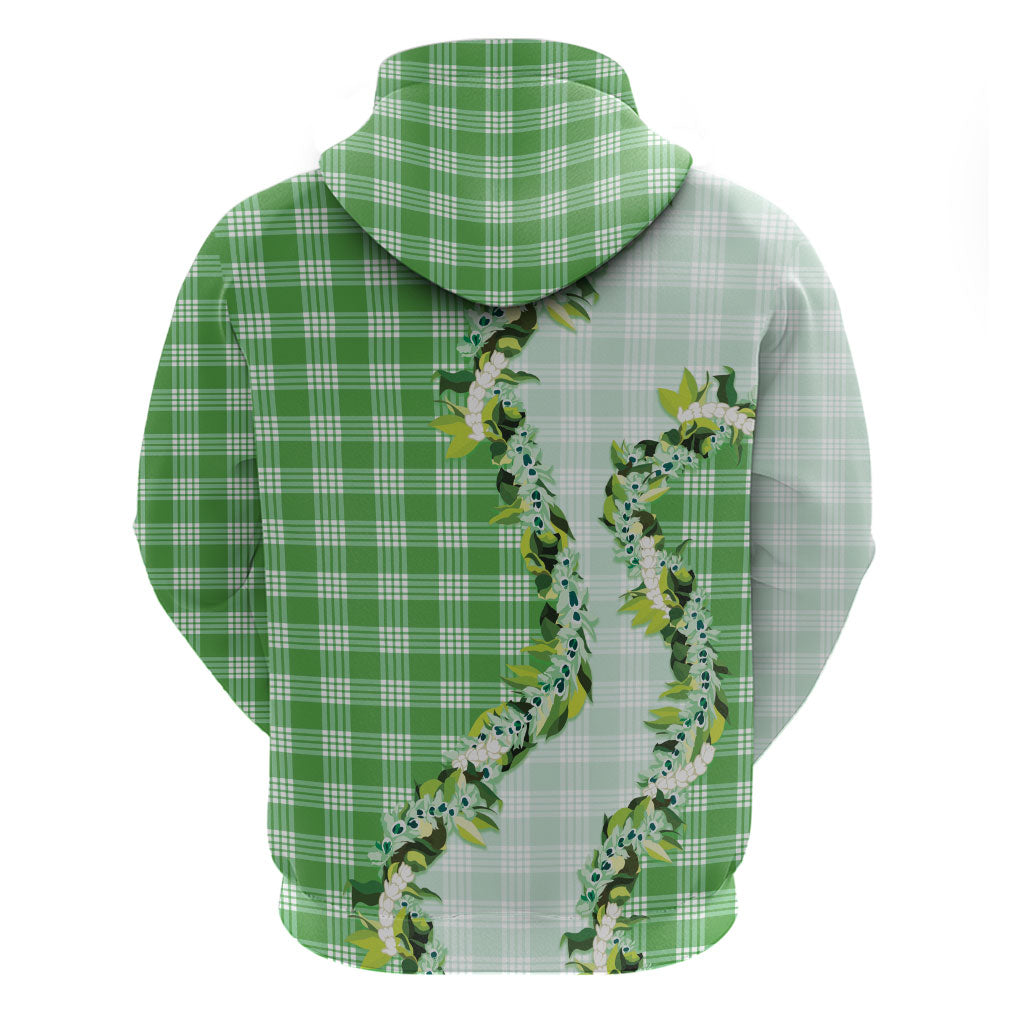 Green Hawaii Palaka Hoodie Maile Pikake Honohono Orchid Lei