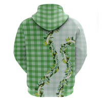Green Hawaii Palaka Hoodie Maile Pikake Honohono Orchid Lei